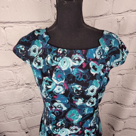 Saks Fifth Avenue Black‎ Label Womens 8 Sheath Shift Dress Floral Knee Length - Picture 2 of 8